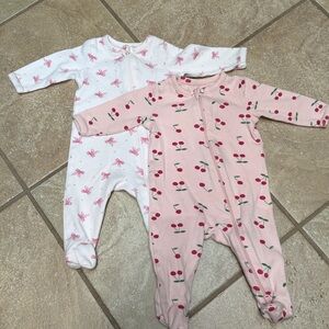 Newborn 2 Pack Cherry and Bow Print Pink Baby Onesie